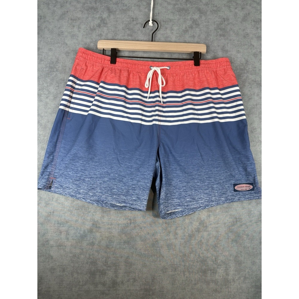 Vineyard Vines XL Swim Trunks Board Shorts Pink Blue Striped Lined EUC